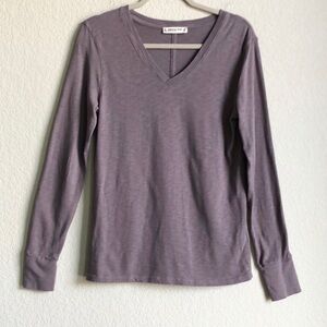 American Giant Womens Premium Slub Cotton V Neck Long Sleeve Shirt Purple